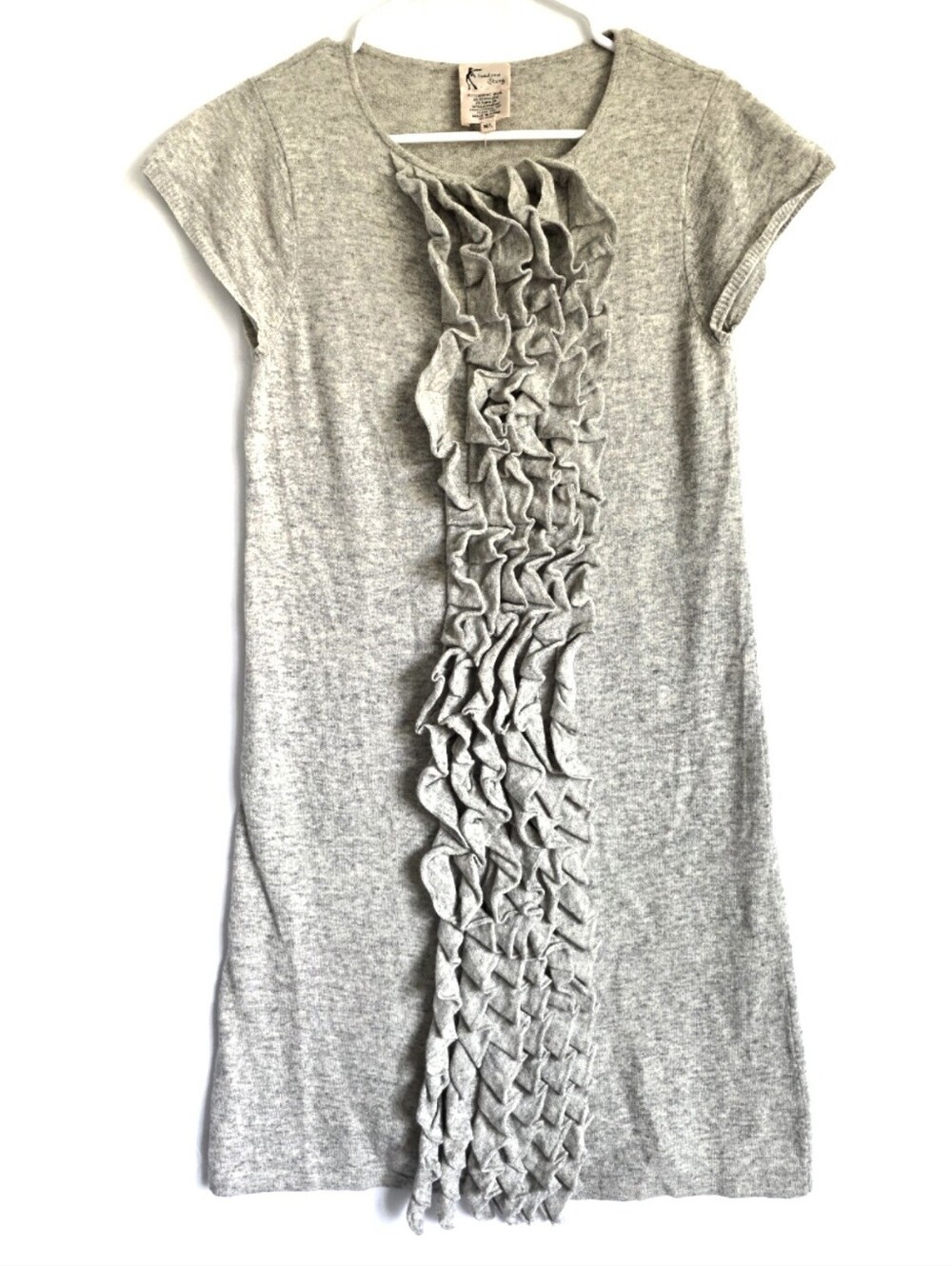 ISADORA STORY Merino Wool Cashmere Ruffle Short Sleeve Knit Dress M / L